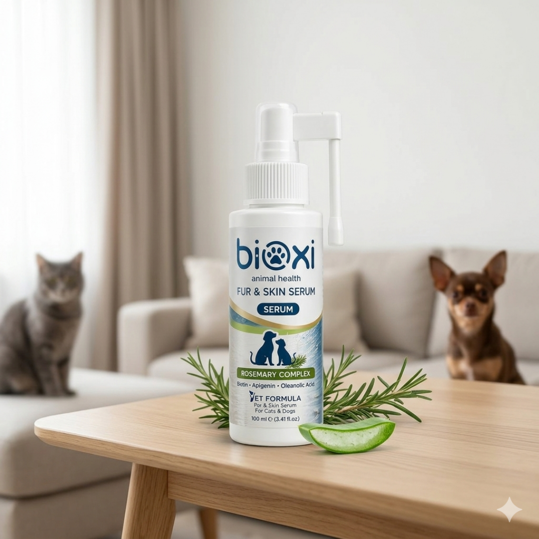 Bioxi®Fur & Skin Serum 100 ml x 2adet – Kedi Köpek Tüy ve Deri Bakımı, Biberiye, Panthenol, Aloe Vera