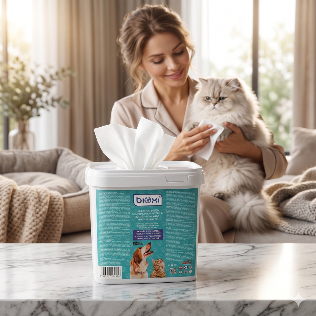 Bioxi® Evcil Hayvanlar İçin Hijyenik ve Çok Amaçlı Temizleme Kova Mendili