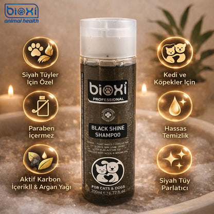 Bioxi® Black Shine Shampoo  – Koyu Renkli Kedi ve Köpekler İçin Derin Parlaklık Bakım Şampuanı