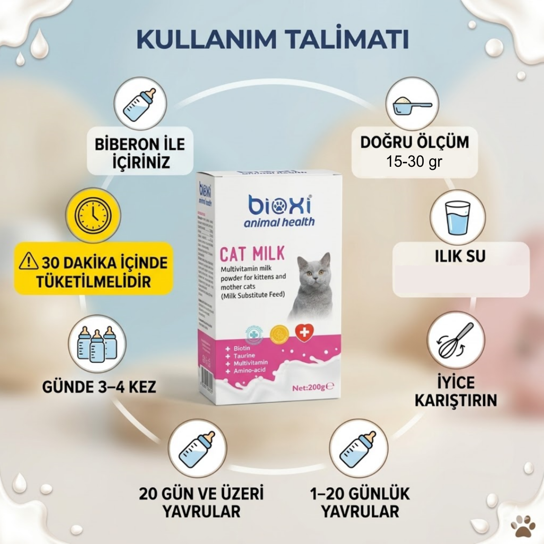 Bioxi® Plus Babycat Milk - Yavru Kediler İçin Doğumdan Sütten Kesilmeye Kadar Olan Dönemde Tamamlayıcı Yem