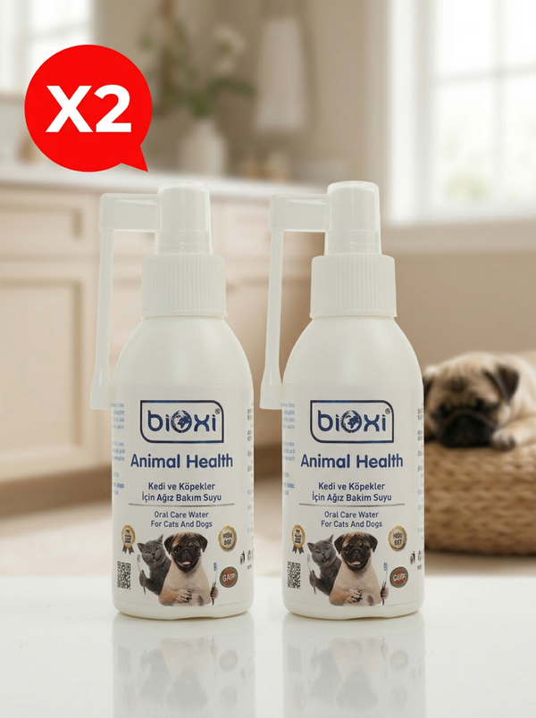 Bioxi® Kedi ve Köpekler İçin Ağız Bakım Suyu 100 ml x 2 - Taze Nefes ve Sağlıklı Dişler İçin Doğal Çözüm