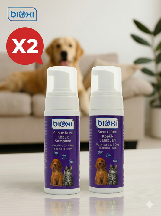 Bioxi® Susuz Kuru Köpük Şampuan x2 - Kedi ve Köpekler İçin Tüy Bakım Ürünü (150 ML)