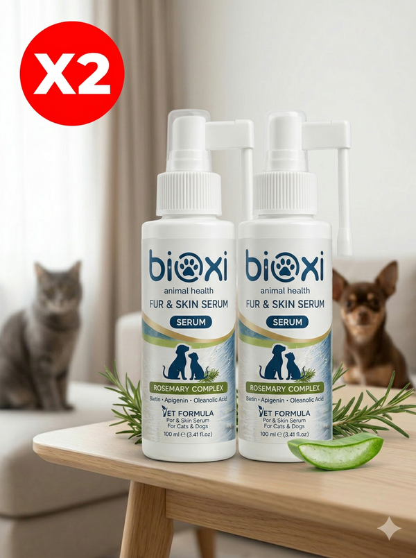 Bioxi®Fur & Skin Serum 100 ml x 2adet – Kedi Köpek Tüy ve Deri Bakımı, Biberiye, Panthenol, Aloe Vera