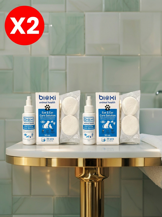 Bioxi® Evcil Hayvanlar İçin Göz ve Kulak Bakım Solüsyonu 50 ml x 2 adet  - 40 Adet Silme Mendili