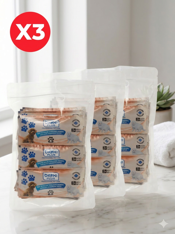 Bioxi® Animal Health Hijyenik ve Çok Amaçlı Temizleme Mendili,Tekli ambalajlarda 30 lu paket x 3 adet
