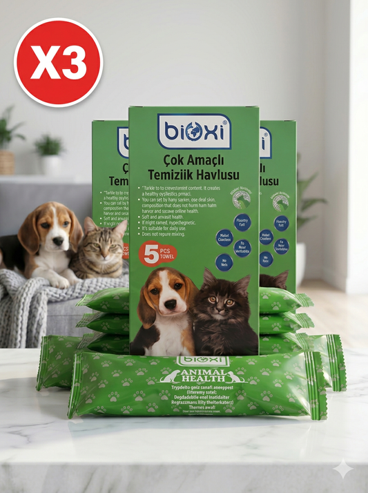 Bioxi® Animal Health Hijyenik ve Çok Amaçlı Temizlik Havlusu,Tekli Ambalajlarda 5li paket x 3 kutu