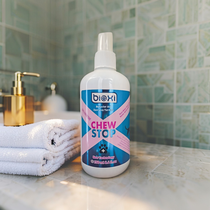 Bioxi® Chew Stop 250 ml – Evcil Hayvanlar İçin Isırma ve Kaşınmayı Önleyici Sprey