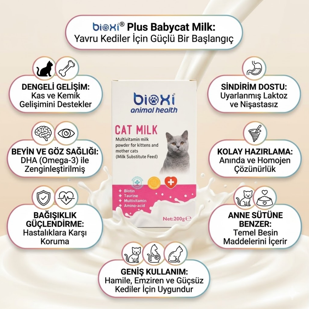 Bioxi® Plus Babycat Milk - Yavru Kediler İçin Doğumdan Sütten Kesilmeye Kadar Olan Dönemde Tamamlayıcı Yem