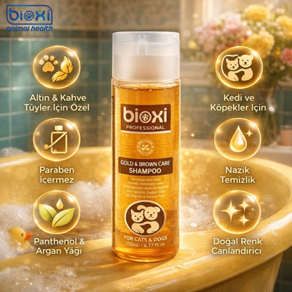 Bioxi® Gold & Brown Care Shampoo  – Altın ve Kahverengi Tüylü Kedi ve Köpekler İçin Bakım Şampuanı