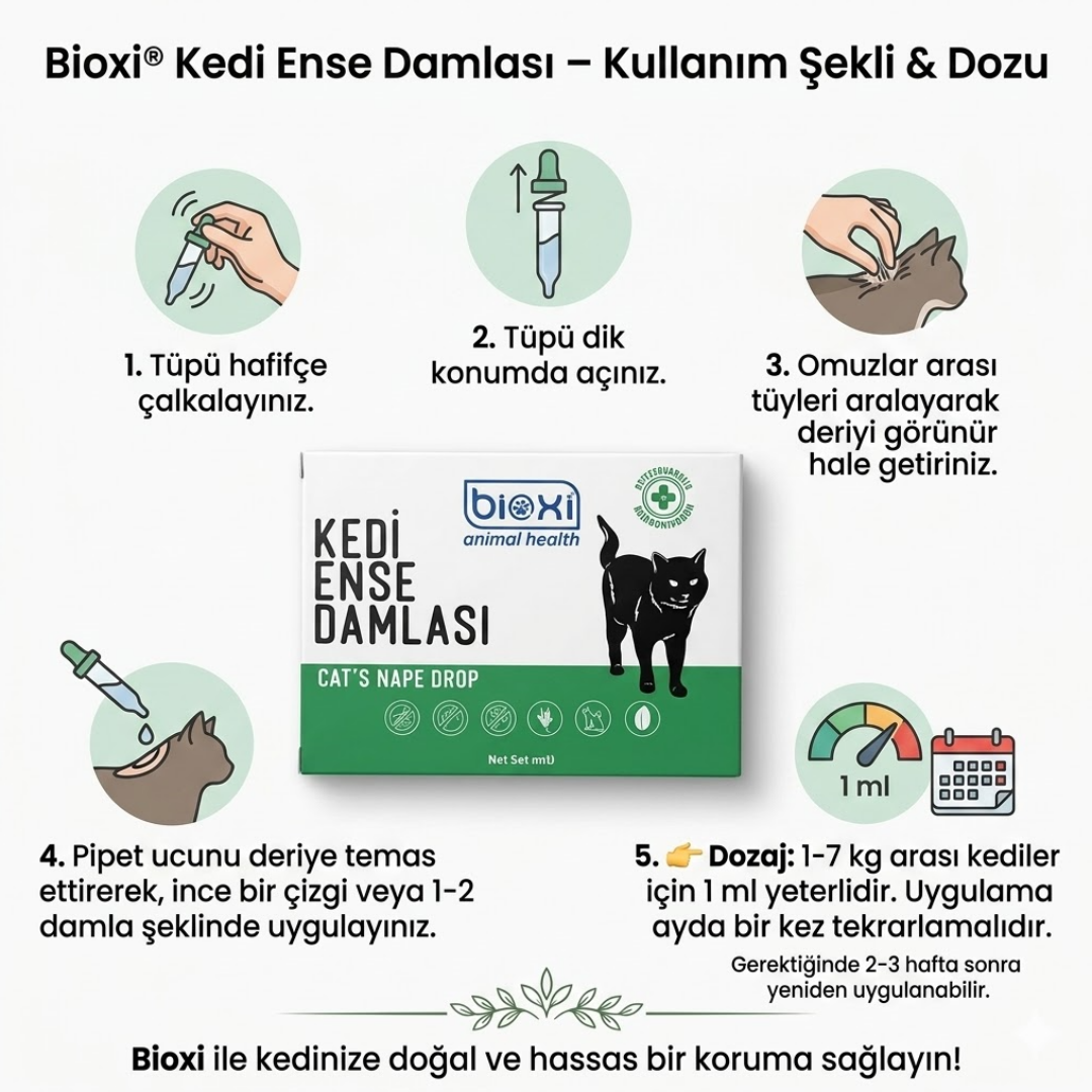 Bioxi® Kedi Pire Kene Ve Dış Parazit Ense Uygulaması 5x1 ml 5 tüp