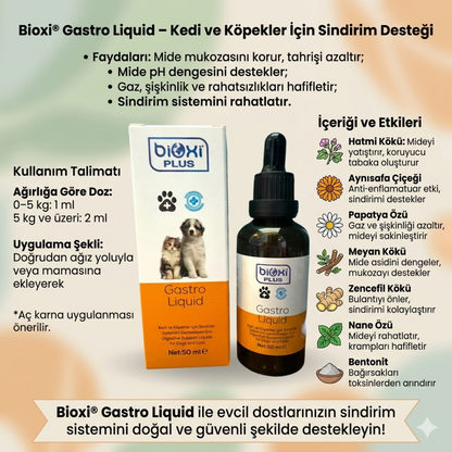 Bioxi® Plus Gastro Liquid 50 ml – Kediler ve Köpekler İçin Sindirim Destekleyici Takviye