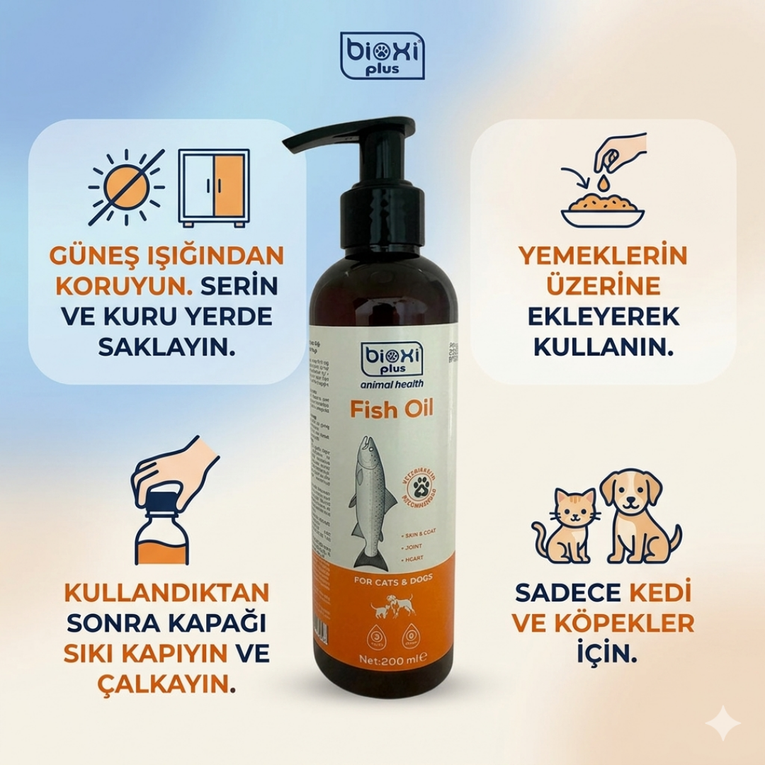 Bioxi® Plus Fish Oil 200 ml – Kedi ve Köpekler İçin Omega 3 Takviyesi