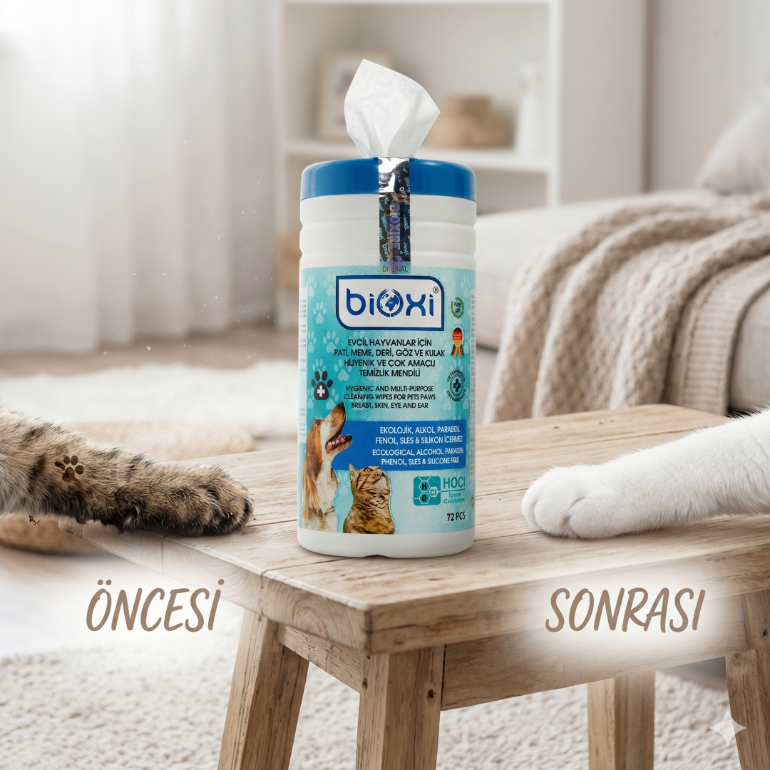 Bioxi® Evcil Hayvanlar İçin Hijyenik ve Çok Amaçlı Temizleme Silindir Kova Mendil