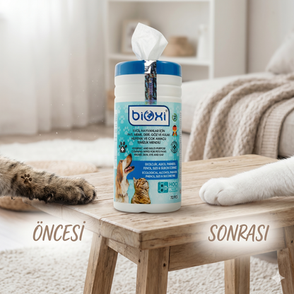 Bioxi® Evcil Hayvanlar İçin Hijyenik ve Çok Amaçlı Temizleme Silindir Kova Mendil