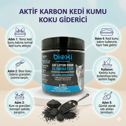 Bioxi® Aktif Karbon Kedi Kumu Koku Giderici 250 gr – Doğal Aktif Karbon Granül Koku Önleyici