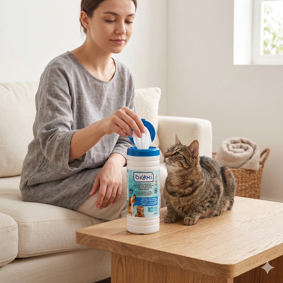 Bioxi® Evcil Hayvanlar İçin Hijyenik ve Çok Amaçlı Temizleme Silindir Kova Mendil