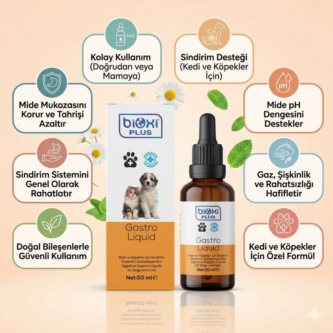Bioxi® Plus Gastro Liquid 50 ml – Kediler ve Köpekler İçin Sindirim Destekleyici Takviye