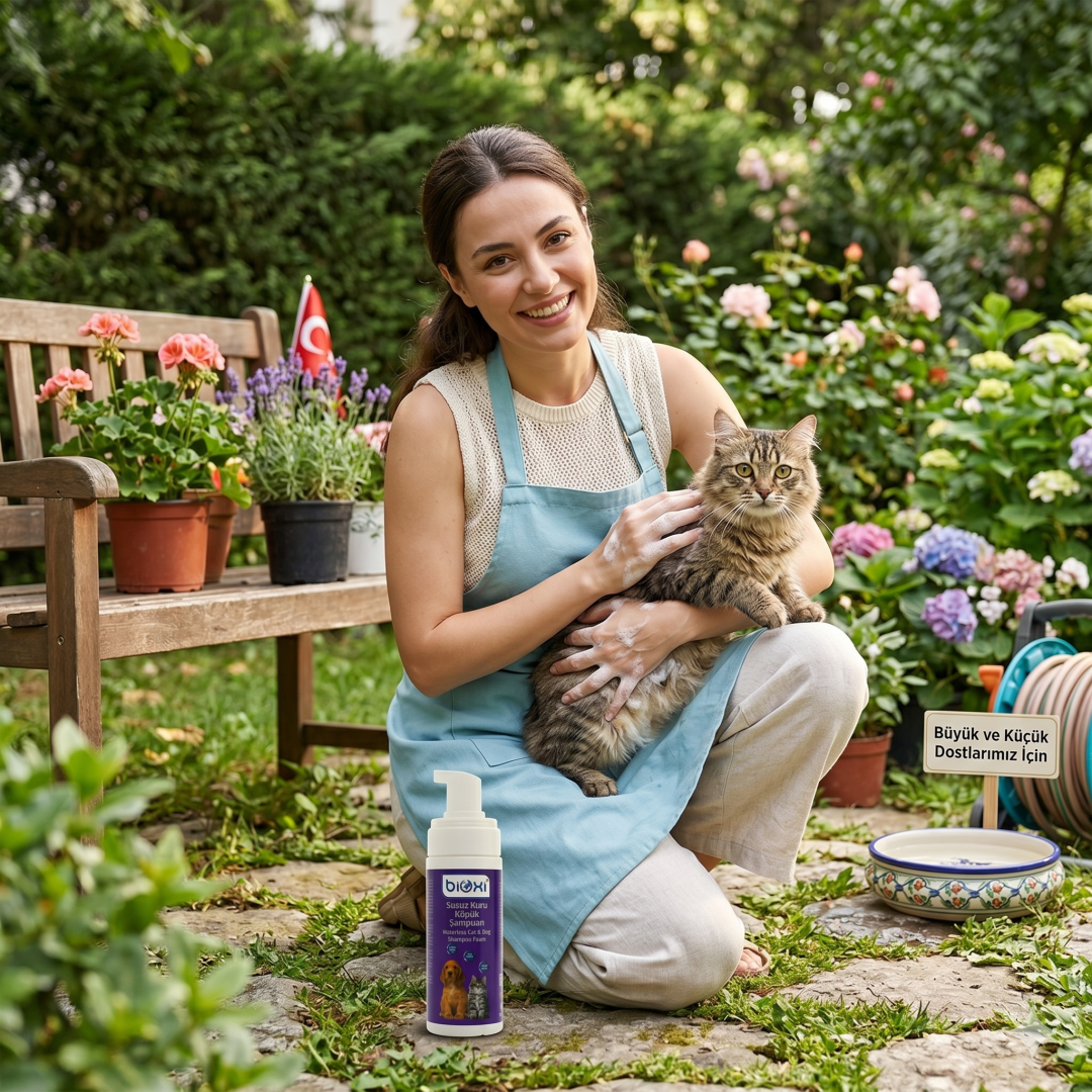 Bioxi® Susuz Kuru Köpük Şampuan - Kedi ve Köpekler İçin Tüy Bakım Ürünü (150 ML)