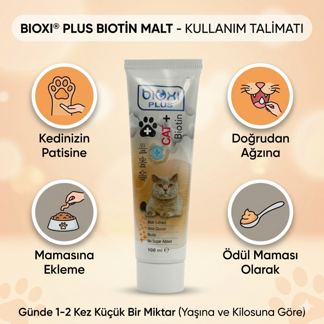 Bioxi® Plus Biotin Malt - Kediler İçin Deri ve Kürk Sağlığı Takviyesi Malt