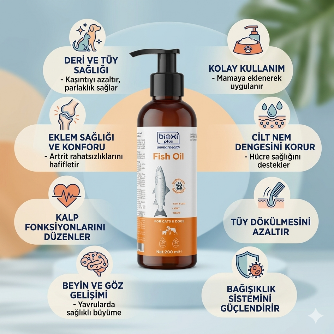 Bioxi® Plus Fish Oil 200 ml – Kedi ve Köpekler İçin Omega 3 Takviyesi