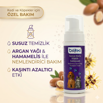 Bioxi® Susuz Kuru Köpük Şampuan - Kedi ve Köpekler İçin Tüy Bakım Ürünü (150 ML)