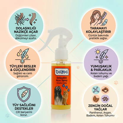Bioxi® Dolaşıklık Açıcı Sprey 100 ML - Kedi ve Köpek Tüy Bakım Ürünü