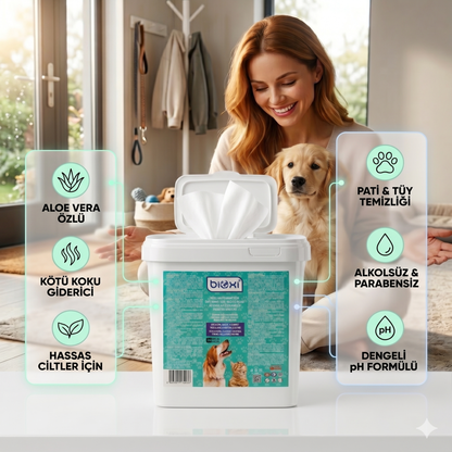 Bioxi® Evcil Hayvanlar İçin Hijyenik ve Çok Amaçlı Temizleme Kova Mendili