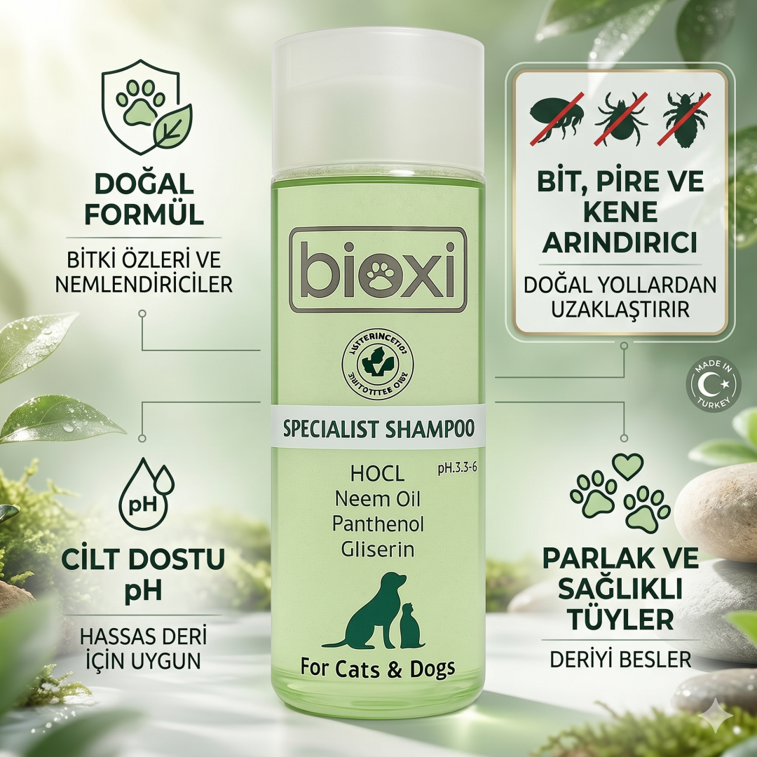 Bioxi® Arındırıcı Şampuan 200 ml - Evcil Hayvanlar İçin Doğal Pire ve Kene Önleyici Şampuan