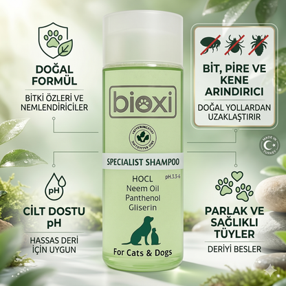 Bioxi® Arındırıcı Şampuan 200 ml - Evcil Hayvanlar İçin Doğal Pire ve Kene Önleyici Şampuan