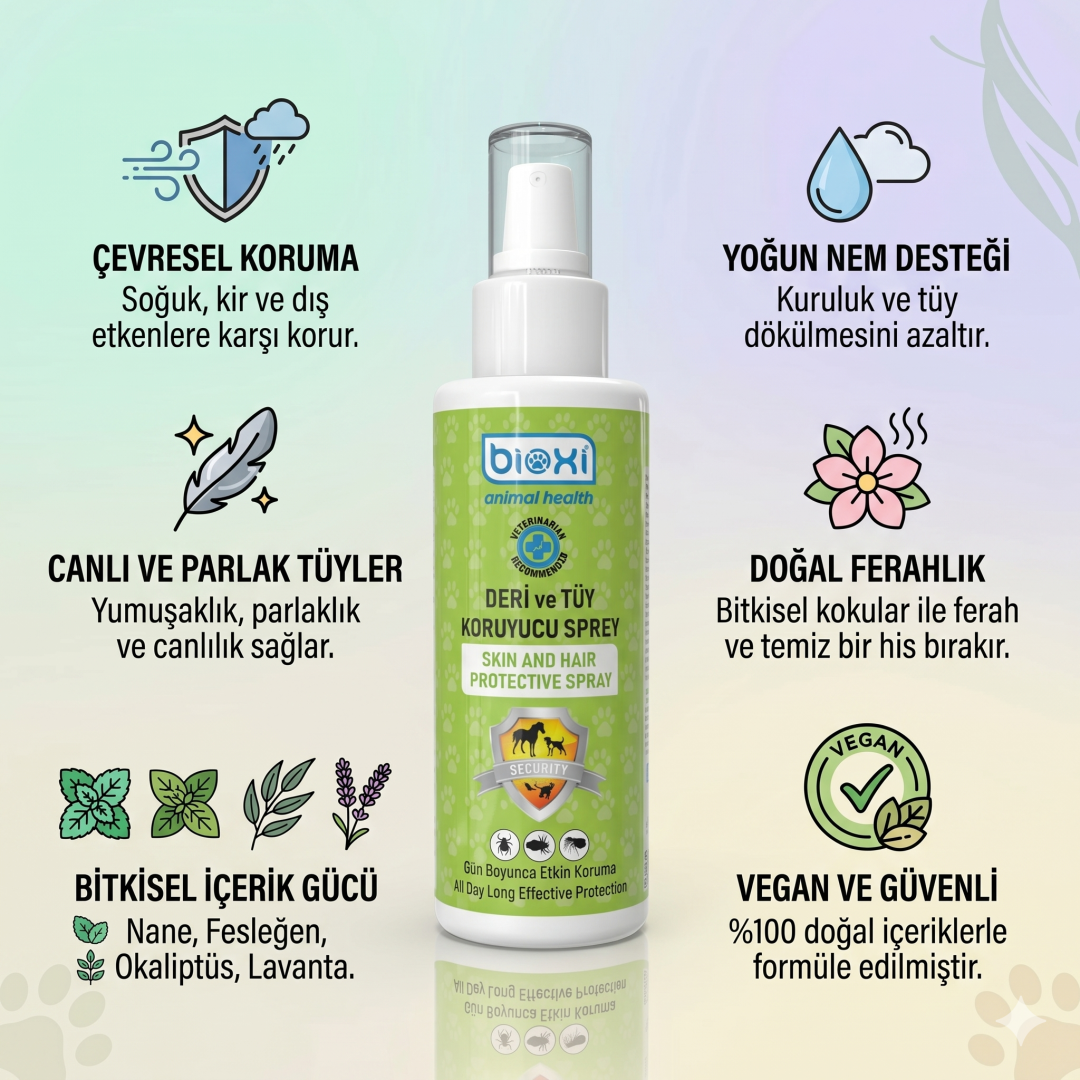 Bioxi® Deri ve Tüy Koruyucu Sprey 200 ml – Evcil Hayvanlar İçin Bakım ve Koruma