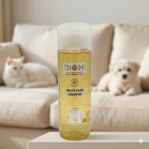 Bioxi® White Pure Shampoo – Beyaz ve Açık Renk Tüylü Kedi ve Köpekler İçin Bakım Şampuanı