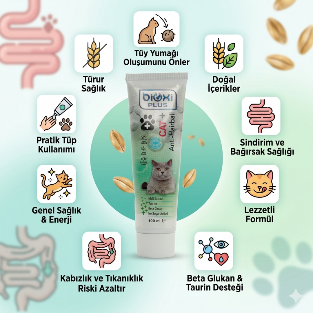Bioxi® Plus Anti-Hairball Malt - Kediler İçin Tüy Yumağı Önleyici, Sindirime Yardımcı Malt