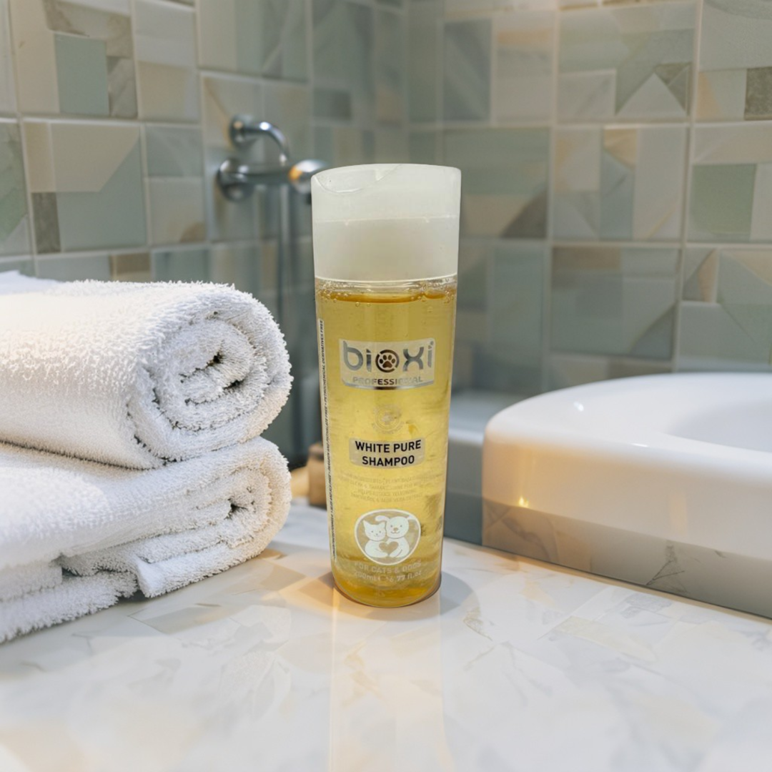 Bioxi® White Pure Shampoo – Beyaz ve Açık Renk Tüylü Kedi ve Köpekler İçin Bakım Şampuanı