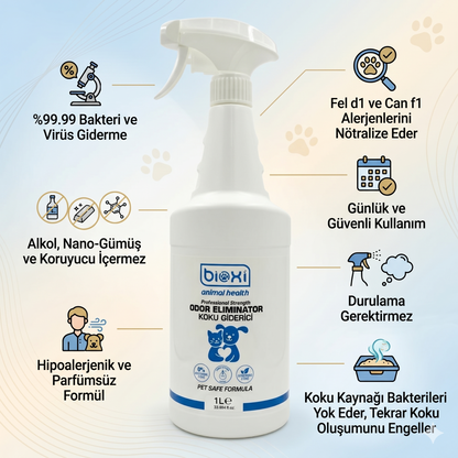 Bioxi® Evcil Hayvanlar için Odor Koku Giderici  - %100 Doğal ve Güvenli Kullanım